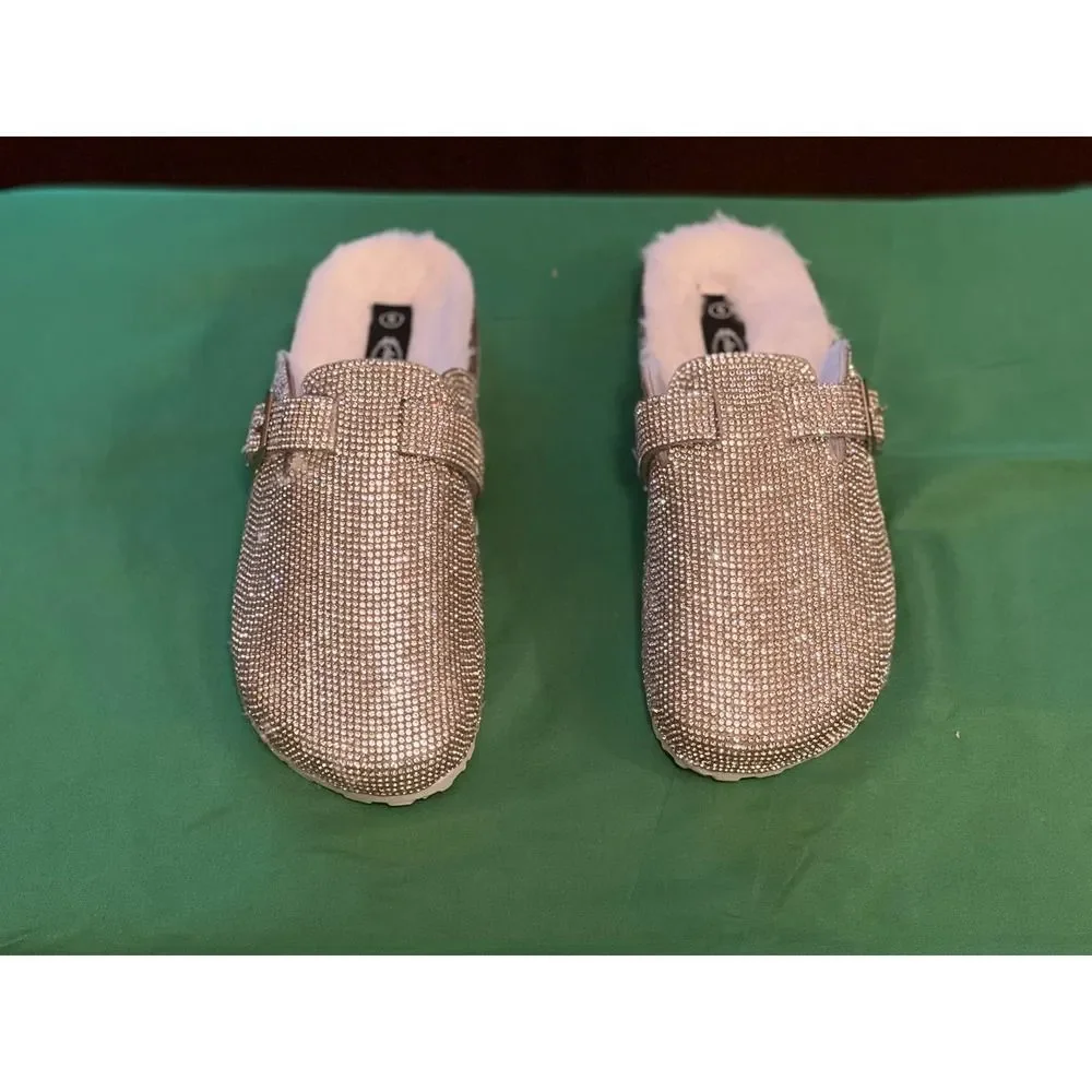 Adalina Silver rhinestone  fur lined mule Silver size 5 - Picture 5 of 5